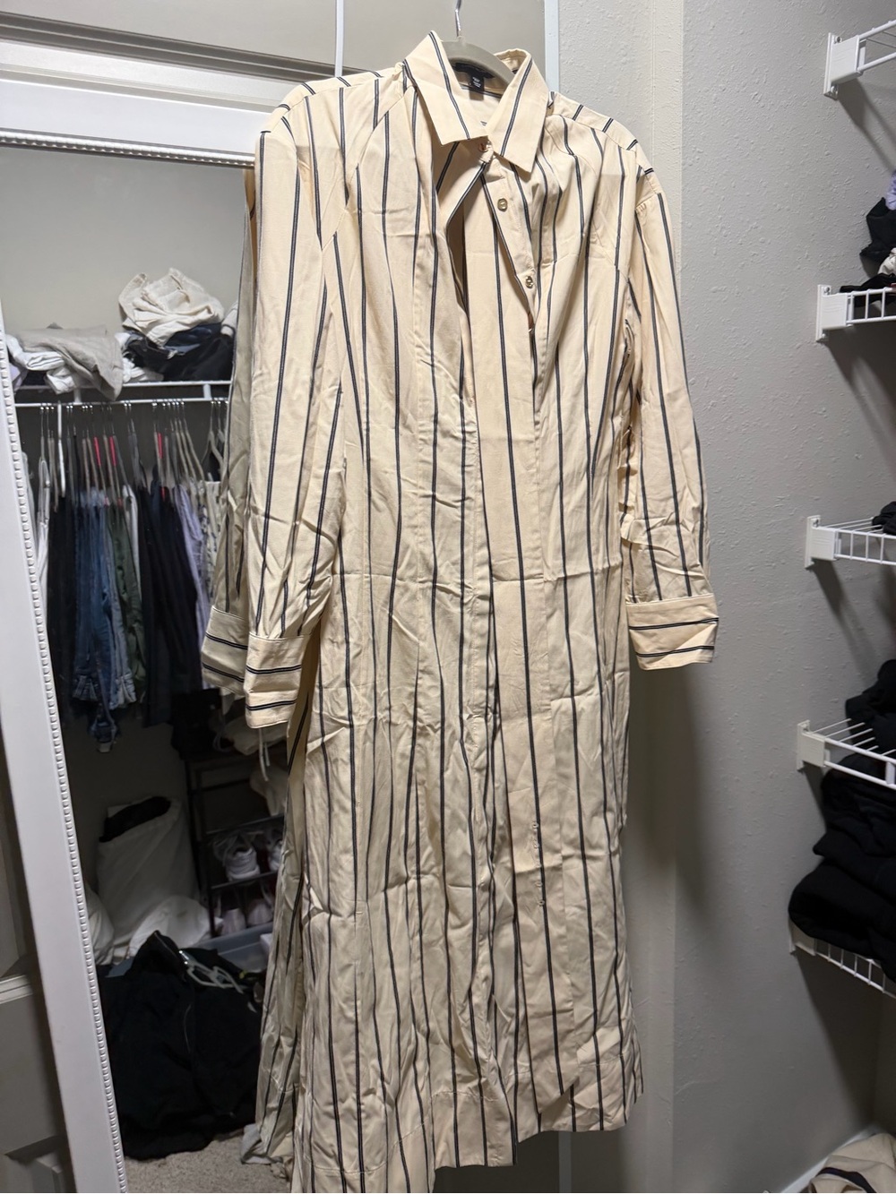 Karen Millen Cream and Black Vertical Stripe Midi Shirt Dress - Picture 3 of 4